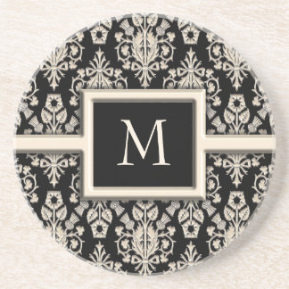 En Grès Dessous de verre de monogramme de damassé