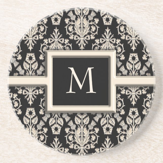 En Grès Dessous de verre de monogramme de damassé (Devant)