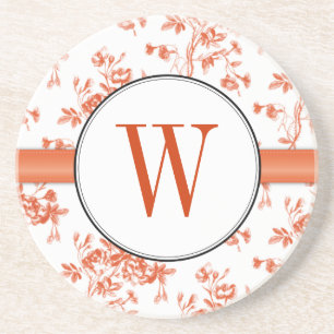 En Grès Dessous de verre de monogramme de roses rouges de
