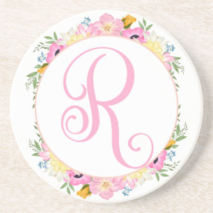 En Grès Dessous de verre de monogramme rose
