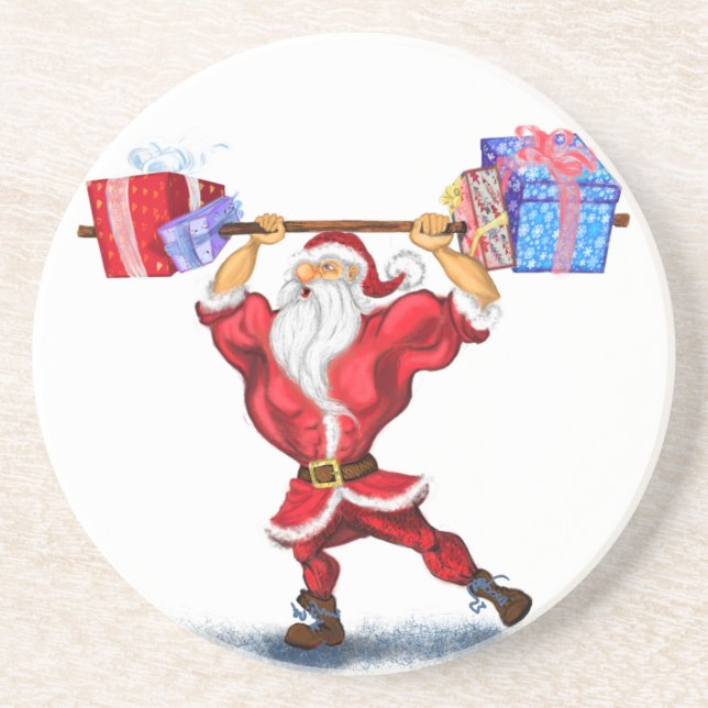 En Grès Dessous de verre de Noël Père Noël avec des cadeau (Devant)