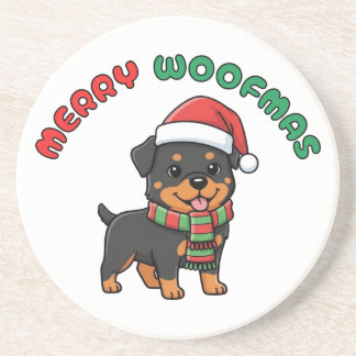 En Grès Dessous de verre de Noël Rottweiler : Joyeux Woofm