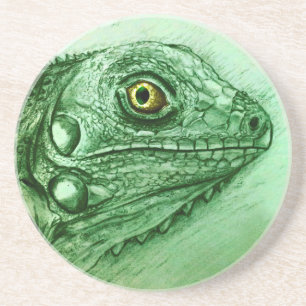 En Grès Dessous de verre de pierre de sable vert Iguana, d