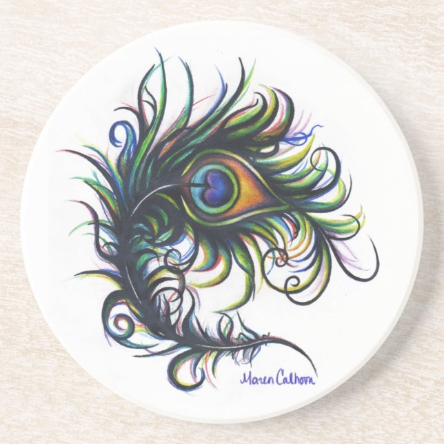 En Grès Dessous de verre de plume de paon (Devant)