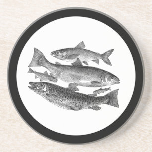 En Grès Dessous de verre de poisson vintage