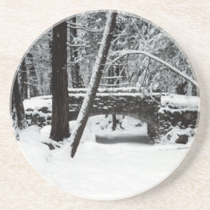 En Grès Dessous de verre de pont couvert de neige