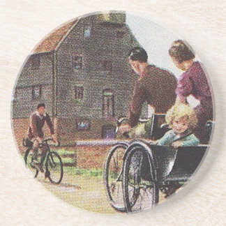 En Grès Dessous de verre de recyclage de famille vintage