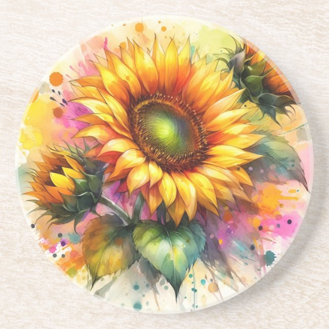 En Grès Dessous de verre de sable - Beaux tournesols, Art (Devant)