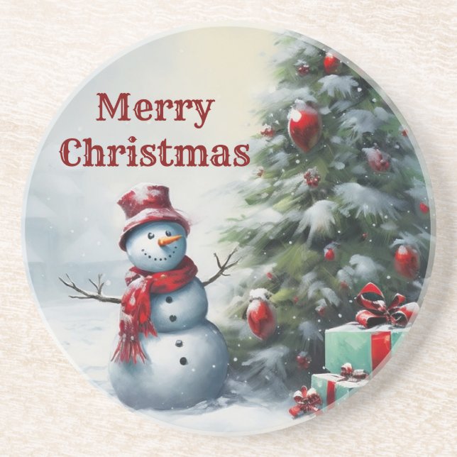 En Grès Dessous de verre De Snowman Et De Sandstone D'Arbr (Devant)