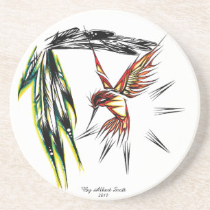 En Grès dessous de verre de style totem d'oiseau-colibri