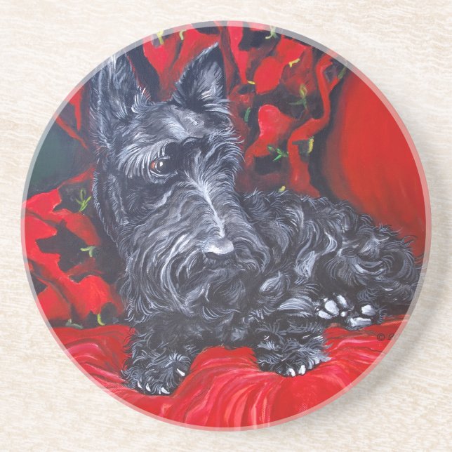 En Grès Dessous de verre de Terrier d'écossais (Devant)
