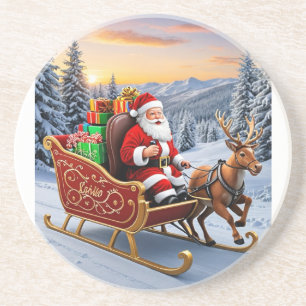 En Grès dessous de verre de traîneau père Noël