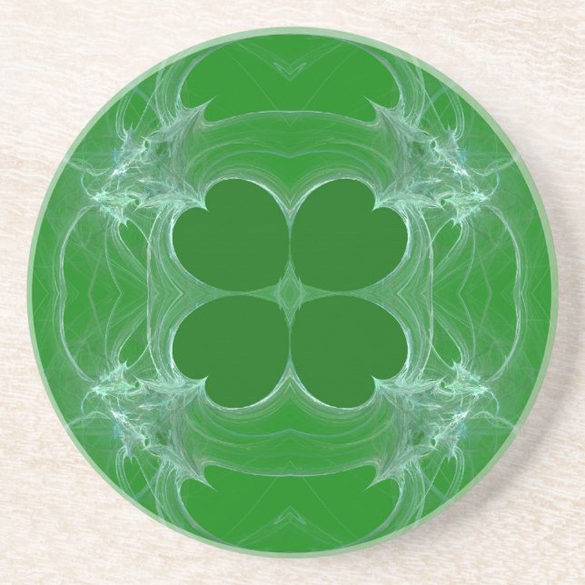 En Grès Dessous de verre de trèfle vert fractal (Devant)