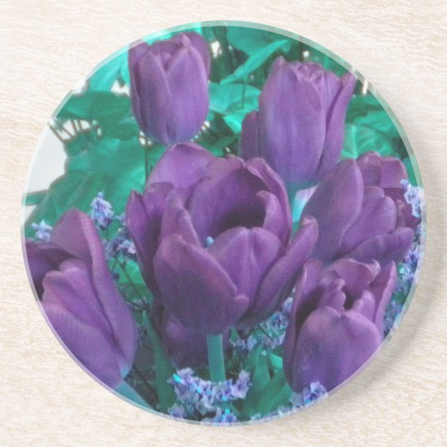 En Grès Dessous de verre de tulipes violettes (Devant)