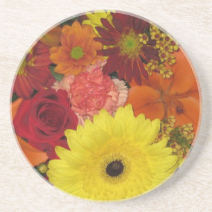 En Grès Dessous de verre des fleurs automnales