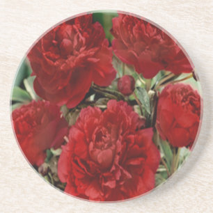 En Grès Dessous de verre des fleurs de carnation rouge