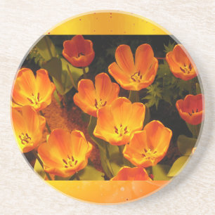 En Grès Dessous de verre des tulipes orange