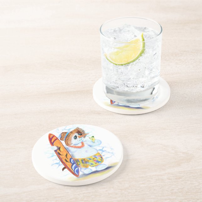 En Grès Dessous de verre d'été Snowman Plaisir Surfer (Côté)