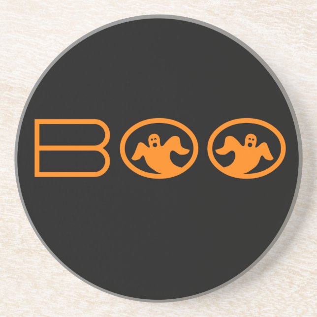 En Grès Dessous de verre d'Halloween de Boo, noir et orang (Devant)