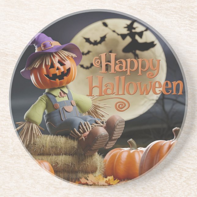 En Grès Dessous de verre d'Halloween éffrayant Scarecrow (Devant)