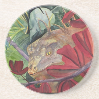 En Grès Dessous de verre d'iguane de dragon de fleur