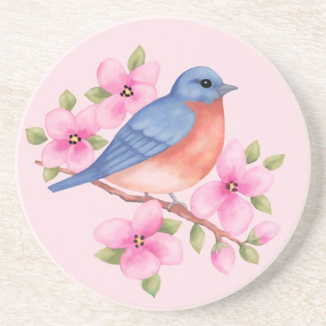 En Grès Dessous de verre d'oiseau bleu (Devant)