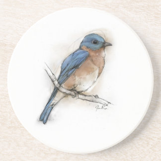 En Grès Dessous de verre d'oiseau bleu