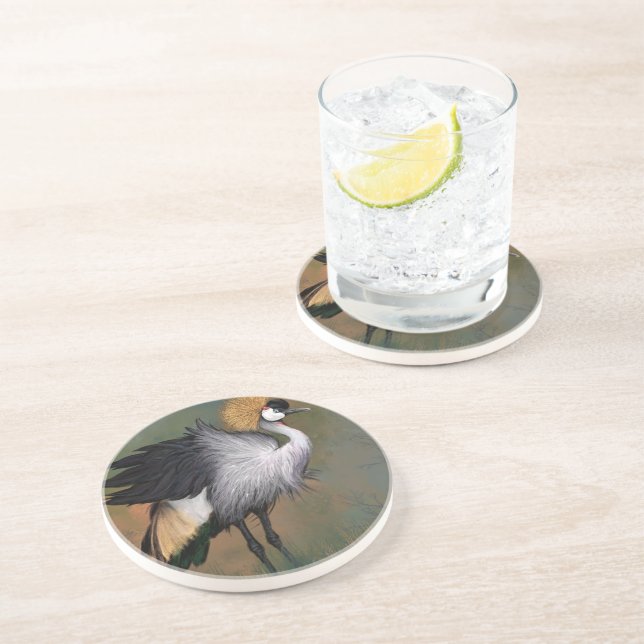 En Grès Dessous de verre d'oiseaux de la grue couronnée (Côté)