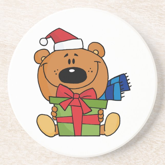 En Grès Dessous de verre d'ours de nounours de Noël (Devant)
