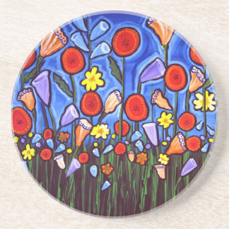 En Grès Dessous de verre du champ de fleurs