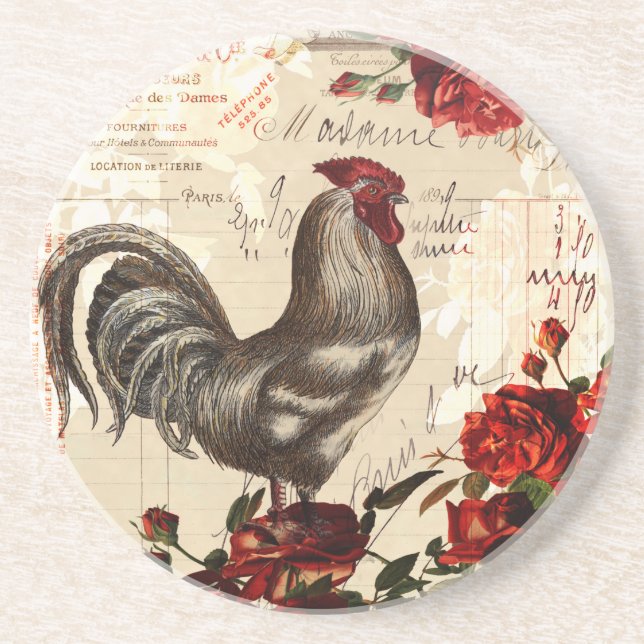 En Grès Dessous de verre Epehemera Rooster vintage (Devant)