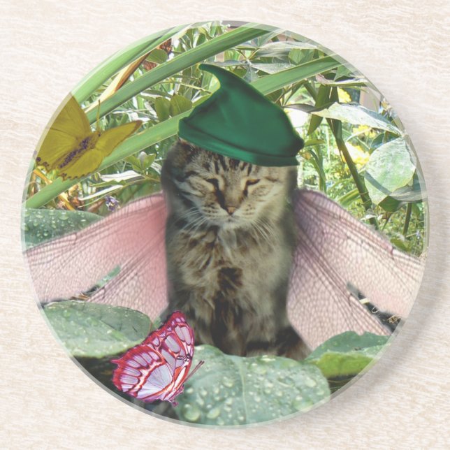 En Grès Dessous de verre féeriques d'Elf de chat (Devant)