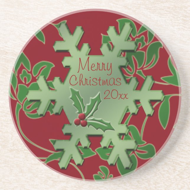En Grès Dessous de verre Festif Red Floral et Green Snowfl (Devant)