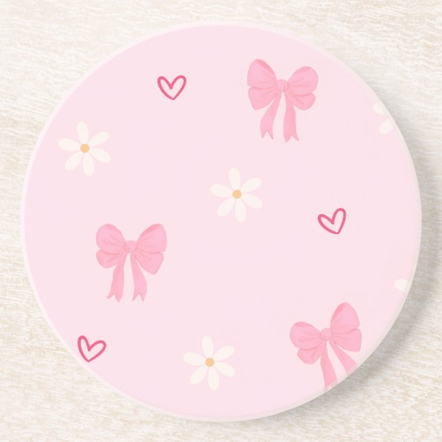 En Grès Dessous de verre Fleur cœur avec un joli nœud (Devant)
