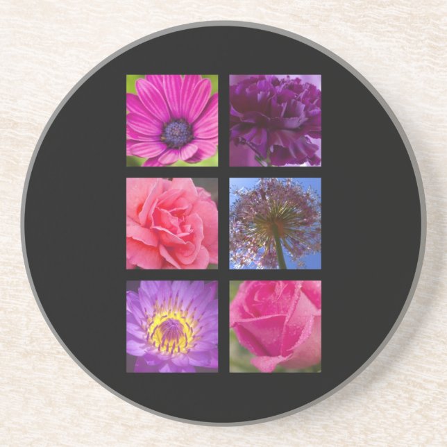 En Grès Dessous de verre - fleurs pourpres roses (Devant)