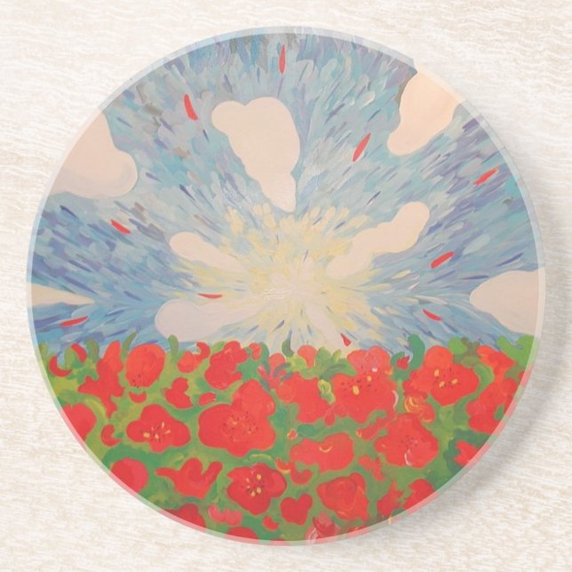 En Grès Dessous de verre Fleurs rouges (Devant)