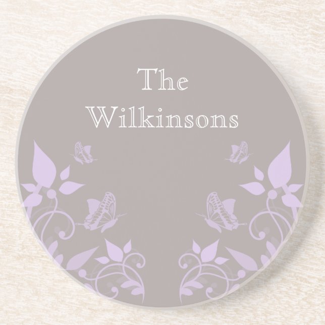 En Grès Dessous de verre floral à papillon Lilac (Devant)