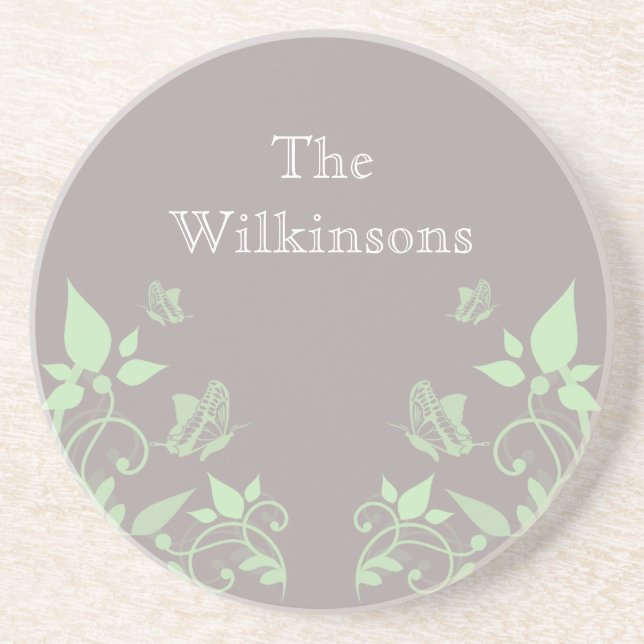 En Grès Dessous de verre floral à papillon vert (Devant)