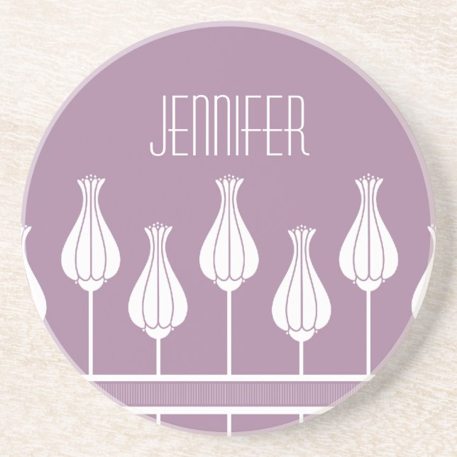 En Grès Dessous de verre floral Art déco Lavande (Devant)