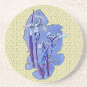 En Grès Dessous de verre Floral Art Irises Bleu