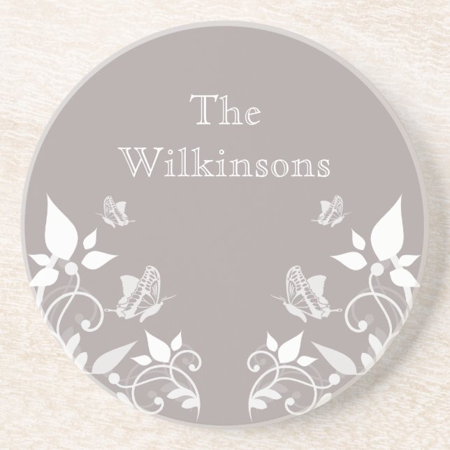 En Grès Dessous de verre floral de papillon ivoire (Devant)