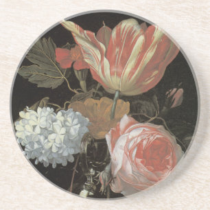 En Grès Dessous de verre floraux de beaux-arts