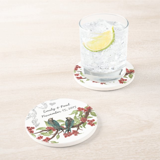 En Grès Dessous de verre Inséparables Vintages turquoises  (Côté)