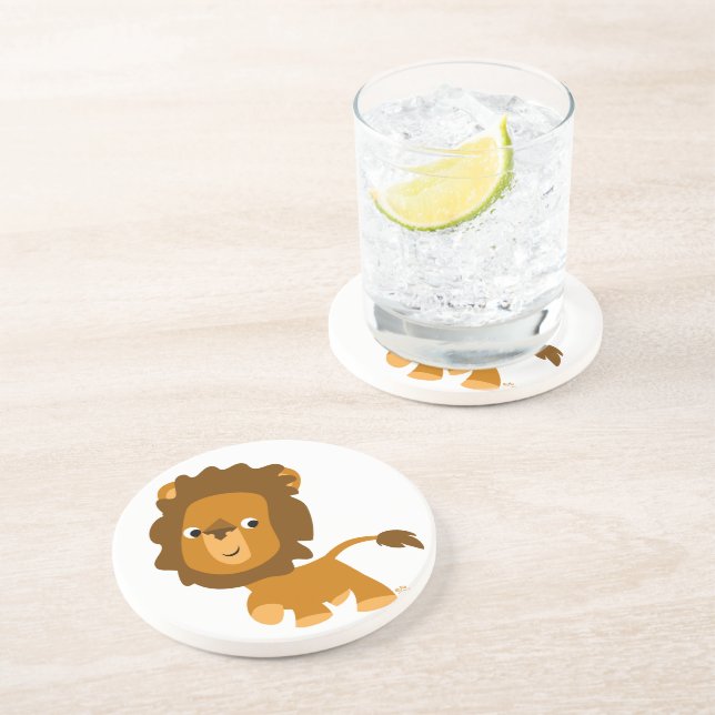 En Grès Dessous de verre Lion de contenu de dessin mignon (Côté)