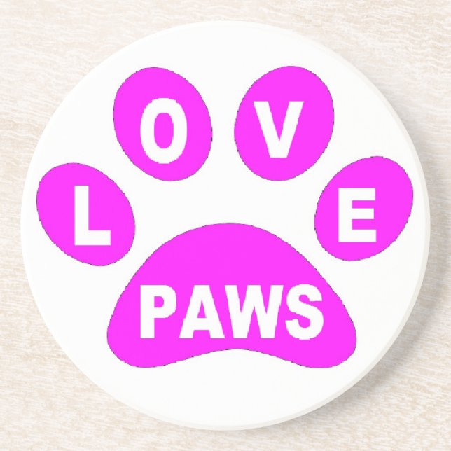 En Grès Dessous de verre Love Paws sur les pattes rose (Devant)