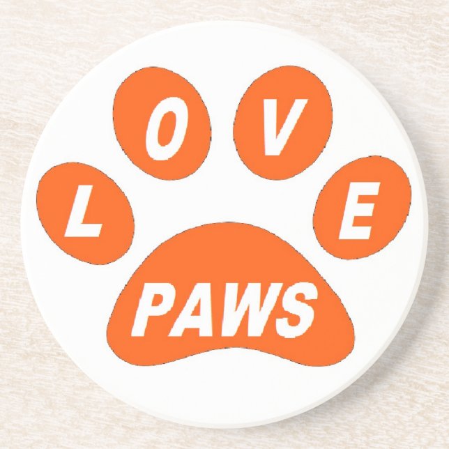 En Grès Dessous de verre Love Paws sur Paws Orange (Devant)