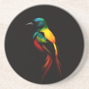 En Grès Dessous de verre Luxe Noir 4 avec Oiseau Tropical