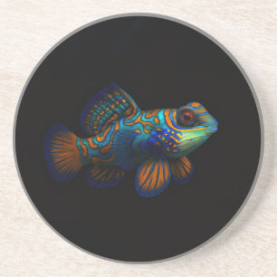 En Grès Dessous de verre Luxe Noir 4 avec poisson Mandarin