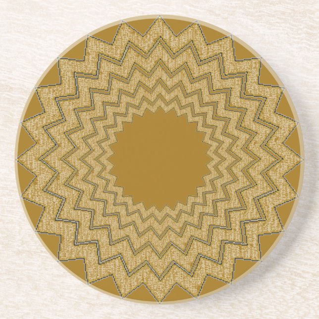 En Grès Dessous de verre - Médaillon Zigzag (marron) (Devant)