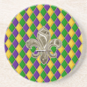 En Grès Dessous de verre Motif Mardi Gras Harlequin avec F